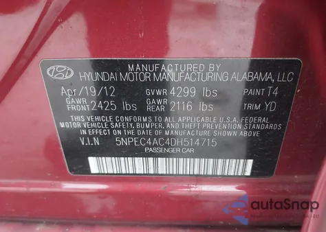 2013 Hyundai Sonata Limited from USA, damaged, VIN 5NPEC4AC4DH514715